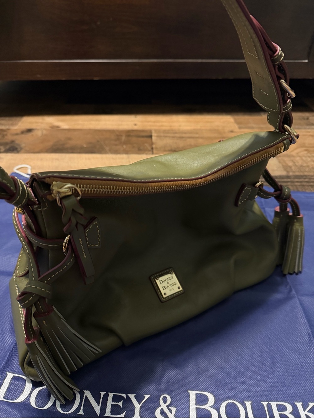 Dooney & Bourke Tassel Shoulder Bag - Olive Green - Picture 3 of 11